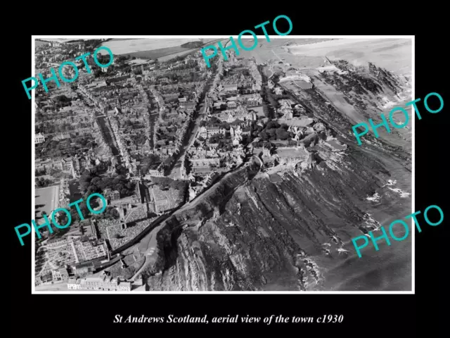 OLD POSTCARD SIZE PHOTO OF ST ANDREWS SCOTLAND AERIAL VIEW OF THE TOWN c1930 1