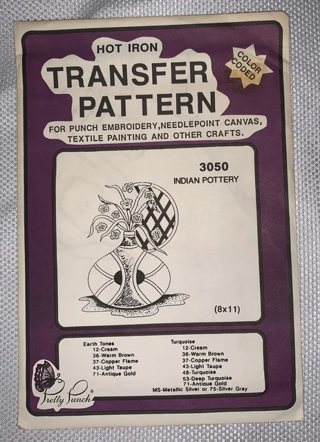 E3 '89 Bonito Patrón De Transferencia De Hierro Bordado Con Punzón 3050 Flores De Cerámica India