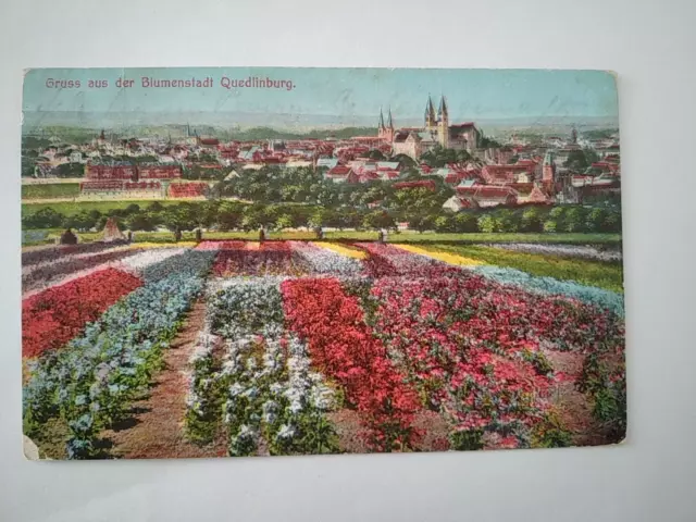 Quedlinburg Gruss aus der Blumenstadt um 1910 echt gelaufen sauber gestempelt