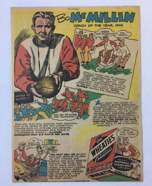 1946 Wheaties BO McMILLIN cartoon ad page ~ Indiana football