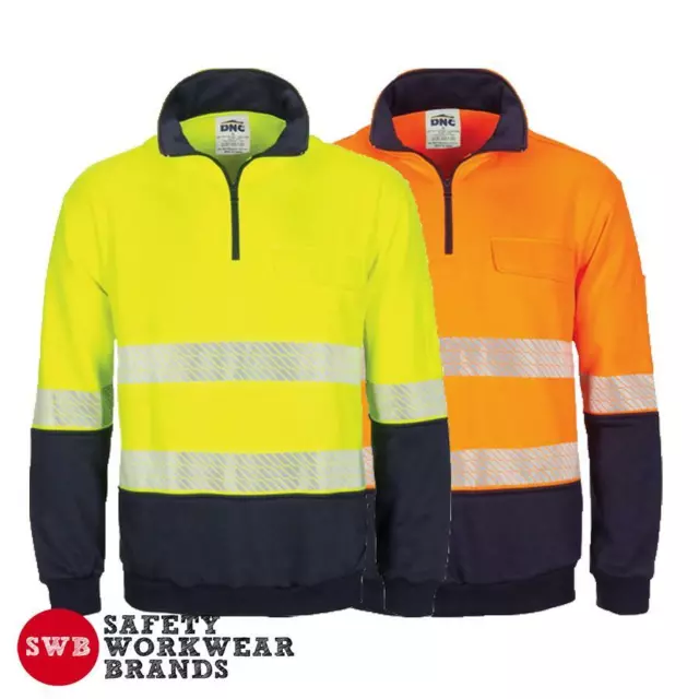 DNC Workwear Mens Hi Vis Segment Reflective Zip Fleecy Windcheater Jumper 3529