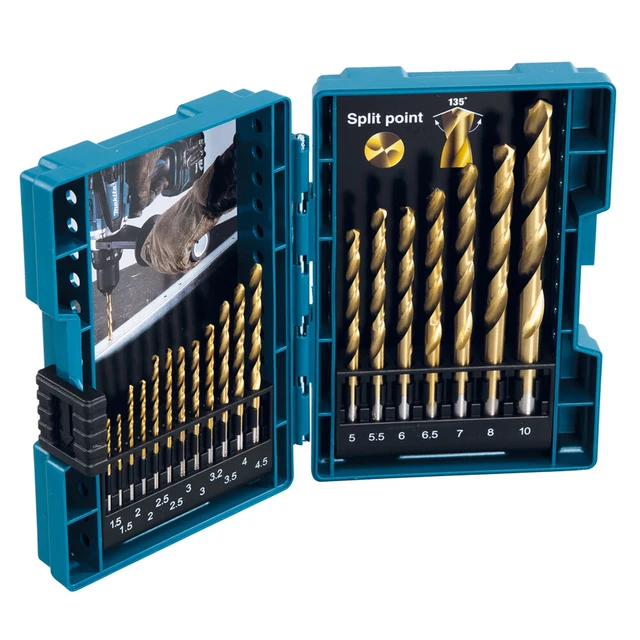 MAKITA 19 PIECE HSS TiN Metal Steel Drill Bit Set Titanium 1 10mm