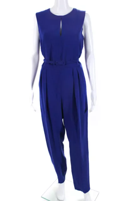 Max Mara Womens Crepe Key Hole Sleeveless Straight Leg Jumpsuit Blue Size 10