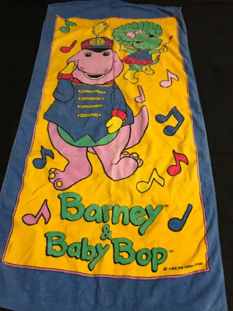 Vintage 1993 Barney The Dinosaur Baby Bop Pool Beach Bath Swim  Towel 29’ X 56