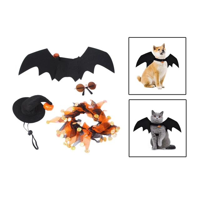 Halloween-Haustierkostüm-Set Fledermausflügel mit Glockenhexenhut für