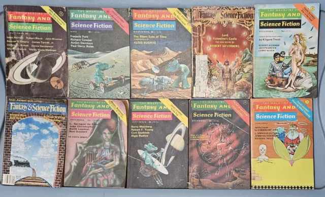 Lot of 10 Antique Fantasy & Science Fiction Magazines 1972-1979