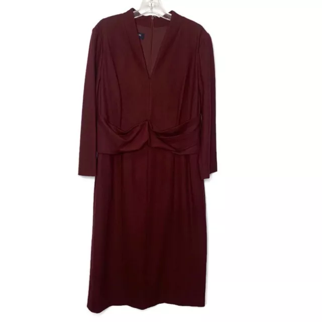 Hobbs London Burgundy Wool Long Sleeve V-Neck Midi Dress Size 14 NWOT!