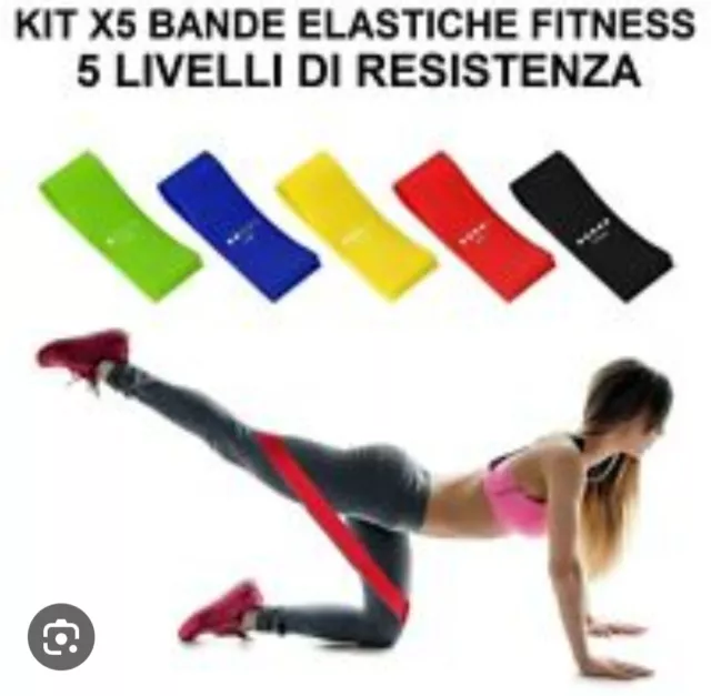 5 Bande Fasce Elastiche Di Resistenza Elastici Fitness Palestra Allenamento Yoga