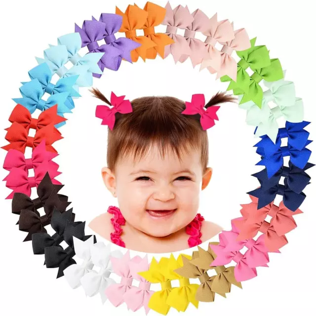 40pcs 2 Inch Baby Hair Bows Clips for Girls Grosgrain Ribbon Fully Lined Infant