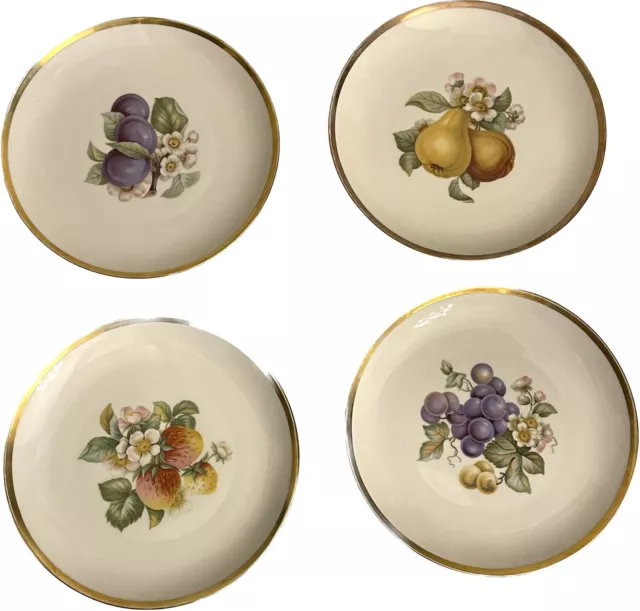 4 Bavaria Hutschenreuther Fruit Decorated Plates Set Gold Rim Selb Germany Pasco