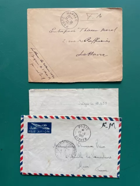 Poste Navale - Le Havre 1940 / Indochine 1951 / Algérie 1962 +1953 avec Courrier
