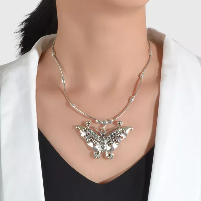 Tribal Ethnic Silver Chain Butterfly Pendant Necklace Bohemian Women Accessories