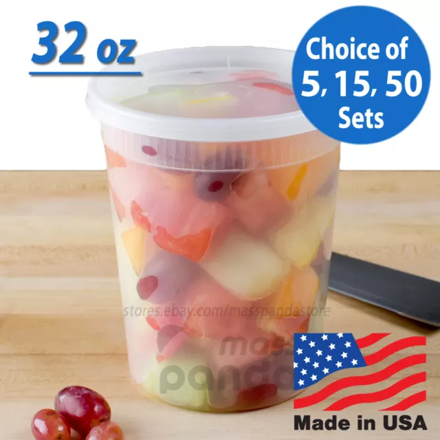 32 oz Heavy Duty Large Round Deli Food/Soup Plastic Containers w/ Lids BPA free