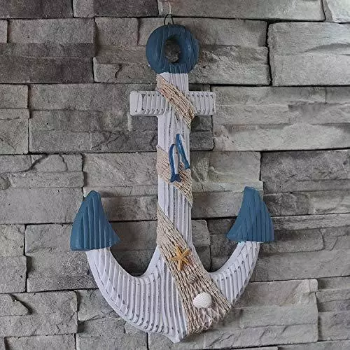 Wooden Nautical Antique Anchor with Rope and Crossbar Wall Hanging Decor 18" H