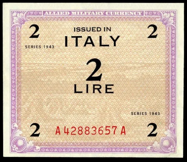 Italy 2 Am Lire 1943 Au/Unc. Allied Military American Occupation Flc. Banknote