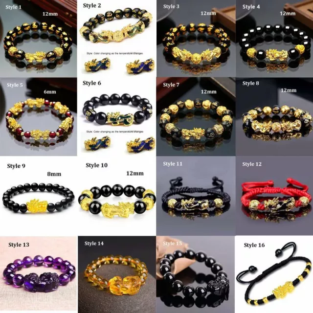 Feng Shui Black Obsidian Wealth Pixiu Bracelet Lucky Beads Wirstband Wholesale 3