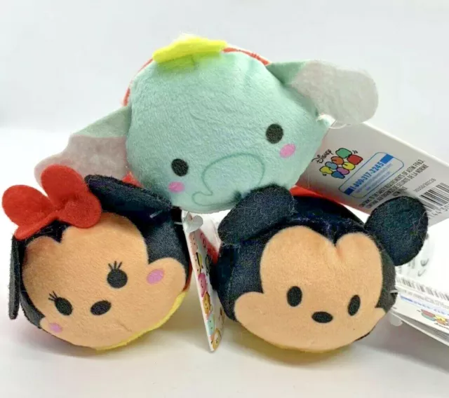 NWT Disney Mini Tsum Tsum Stuffed Plush Toy Lot of 3 (Mickey, Minnie, Dumbo) 3"