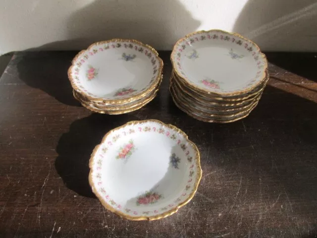 JPL Jean Pouyat Limoges France Hand Painted Set Of 10 Butter Pats Gold Flowers