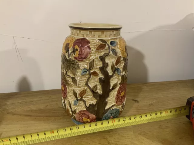 indian tree h j wood Pot /vase Hand Painted 575