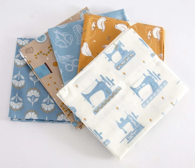 Uccelli E Rocchetti Fat Quarter Pacchetto Di 5 Imbottitura Craft Tessuti Cotone