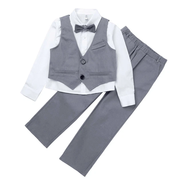 Toddler Boys Kids Gentleman Bowtie Outfits Long Sleeve Tuxedo Suit 4 PCS Sets