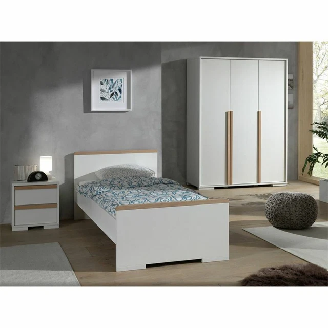 Paris Prix - Pack - Lit Enfant, Chevet & Armoire 3 Portes "london" Blanc