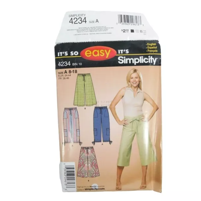 Simplicity 4234 Misses Pants Sewing Pattern Size 8-18 Uncut Gauchos Capri Pocket