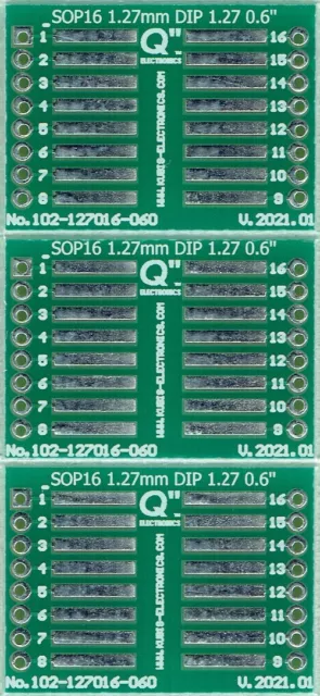 3 PCS. - SO16,SOP16,SOIC16 1.27mm(0.05") to DIP 0.6" (1.27mm pin raster). [UK]