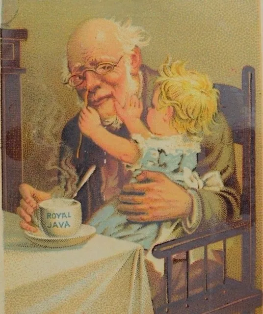 Dwinell Hayward & Co's Royal Java Old Man Holding Baby Cup Of Coffee P42