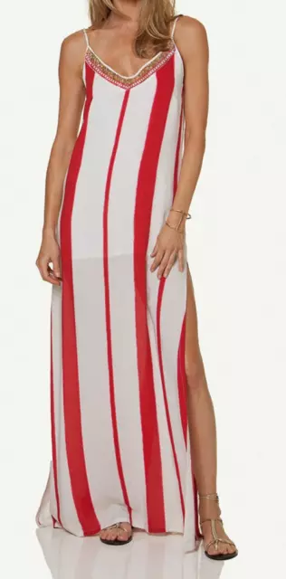 $196.00 Vix Red Desert Vicky Long Maxi Dress sz S red / white