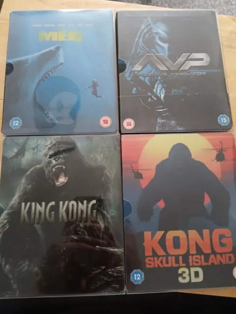 4 Blu Ray Steelbooks. The Meg. Kong Skull Island. King Kong. Alien Vs Predator
