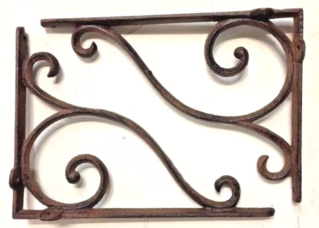 SET OF 4 LARGE RUSTIC  BROWN SCROLL BRACE/BRACKET vintage looking patina finish