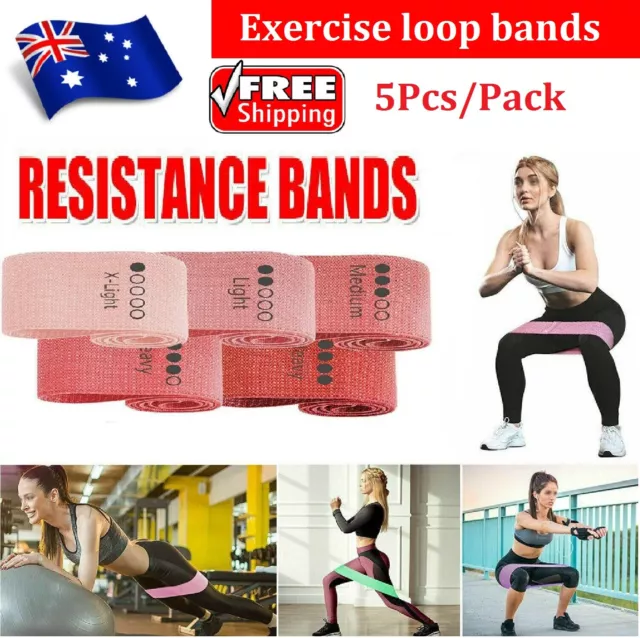 Fabric Resistance Bands Loop Set of 5 Exercise Workout Fitness Yoga Booty Band