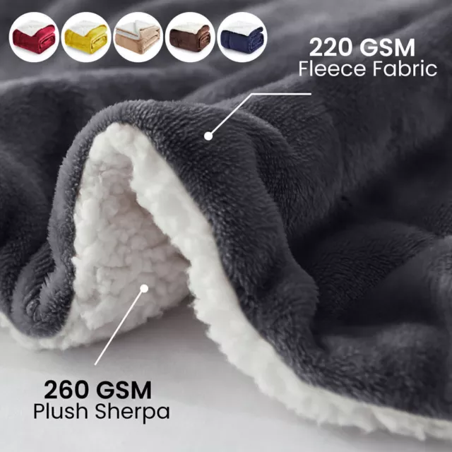 Reversible Sherpa Fleece Blanket Fluffy Soft Warm Large Sofa Bed Throw Blankets，