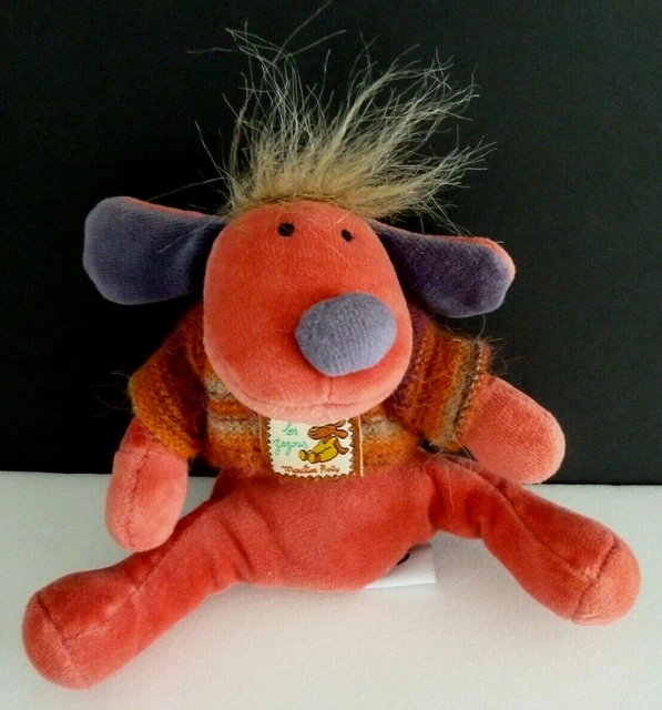 Z6. DOUDOU PELUCHE MOULIN ROTY LES ZAZOUS CHIEN ROUGE NEZ BLEU 15cm  ETAT NEUF *