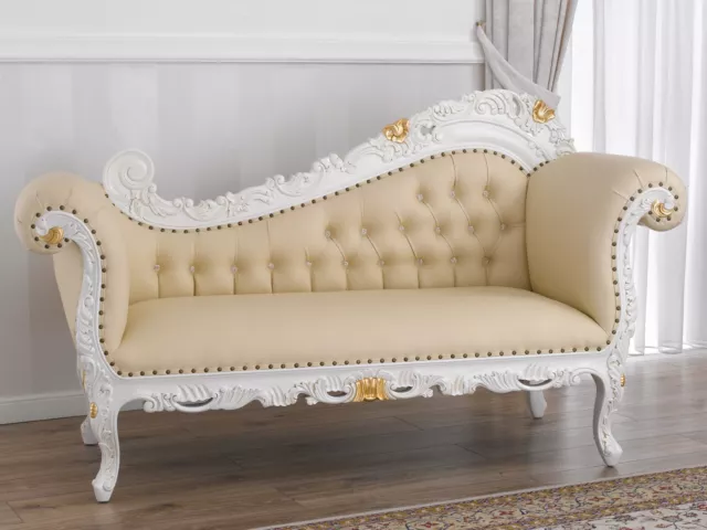 Récamiere Alejandra Barock Stil Decapé Chaiselongue Zweisitzer-Sofa elfenbein...