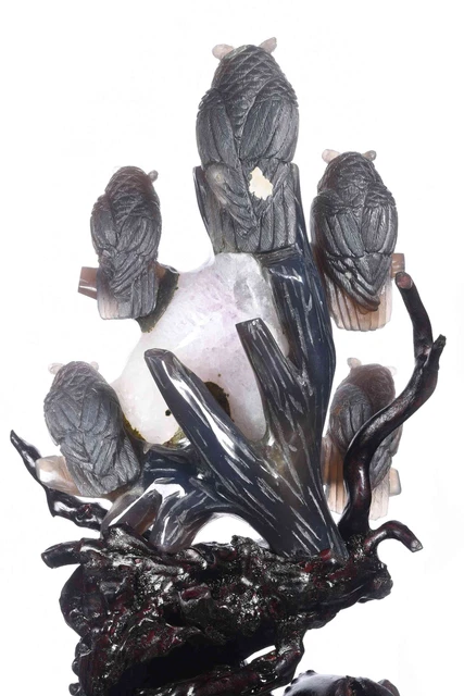 10.75"Natural Geode Agate OWl Carving Collectibles Decor Gift AZ05