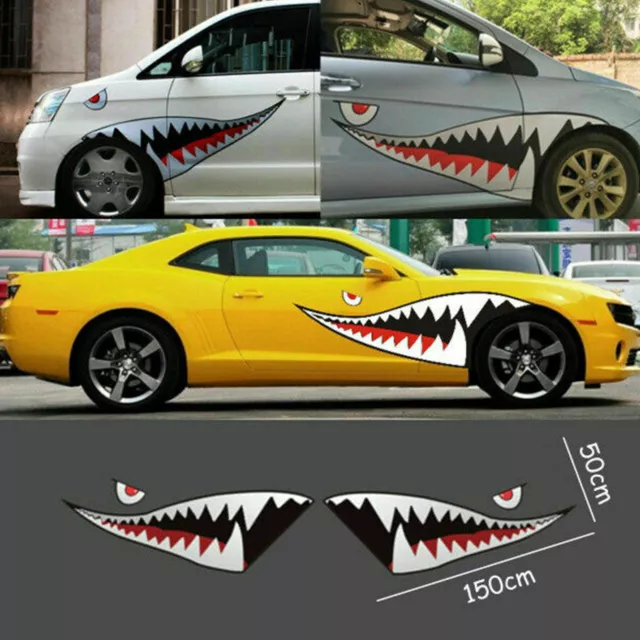 2x 59'' Shark Mouth Tooth Teeth Sticker Vinyl Exterior Decal For Car Side Door