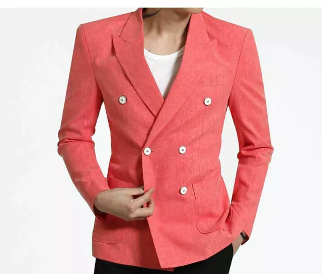 Da Uomo Rosa Cena Giacca Elegante Doppio Petto Moda Nozze Sera Giacca