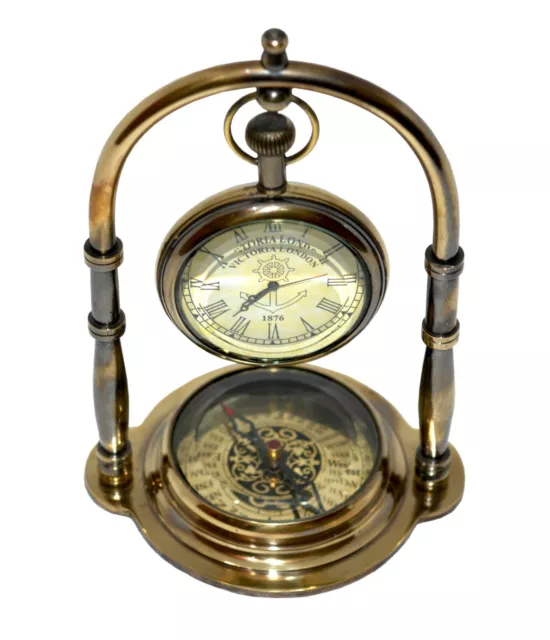Antik Nautisch Messing Uhr Mit Kompass Tisch Dekorativ Weihnachtsgeschenk