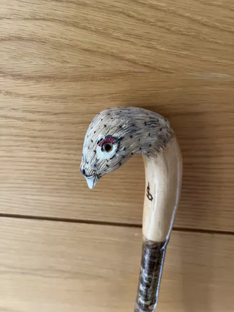 Hand Carved Hen pheasant  In Lime Hiking/Walking stick on  Hazel Shank