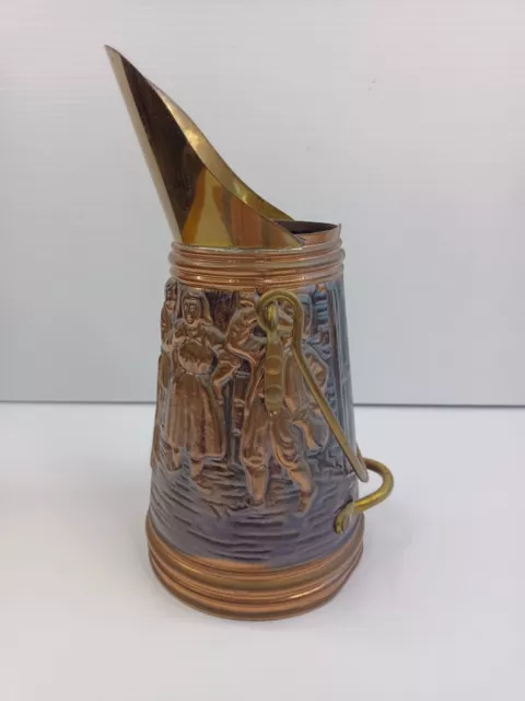 Vintage Embossed Brass  & Copper Jug Art Nouveau Ewer Dmg England 24Cm