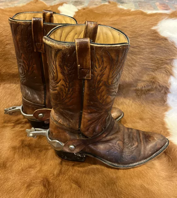 Vintage Acme Cowboy Western Boots US Mens Size 7.5 D Brown Leather 4916 w/Spurs!