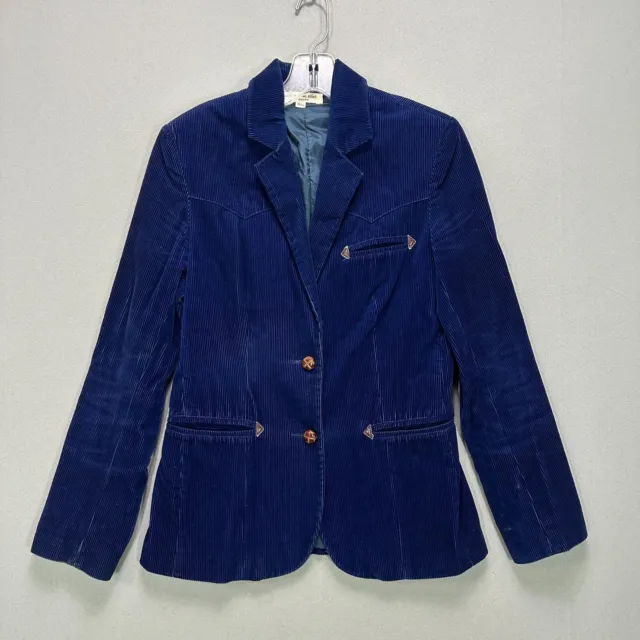 Vintage Corduroy Button Down Blazer Size 9/10 Navy Blue Pockets 70s Collared