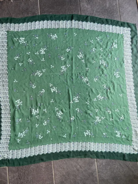 Beautiful Vintage Scarf In Greens And Small Floral Pattern 42” Square