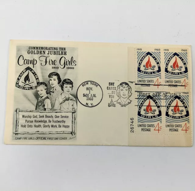 #1167 Camp Fire Girls Plate Block of 4 November 1 1960 New York NY