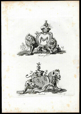 1790 COAT ARMS, CRESTS, Catton Antique Heraldry Mythological Sphinx, Pembroke