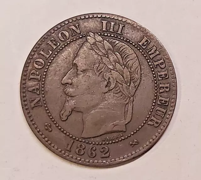 Frankreich, schöne Kupfer/Bronze Münze, 2 Cent. 1862 K  Napoleon  III