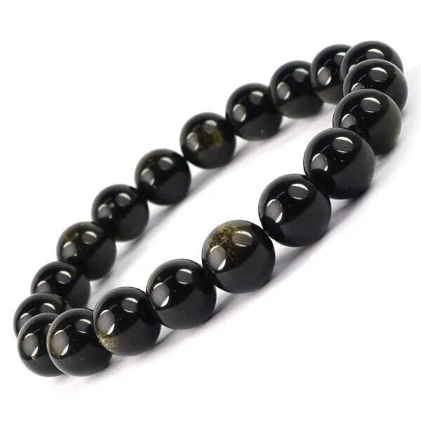 Bracelet obsidienne noire naturelle, pierre de cristal, perles de 8 mm