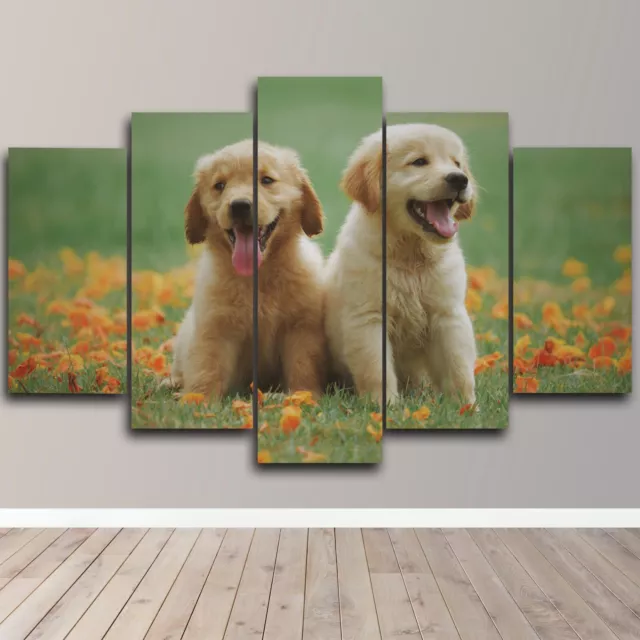 Cute Puppies white Smile Lovely Beauty Nature 5 Piece Canvas Wall Art Home Decor